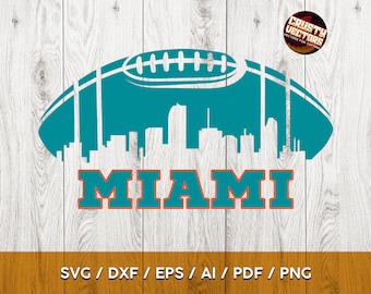 Miami Football Inspired Design with skyline for Printing, Cutting and Sublimation & - Svg, Ai, Png, Pdf, Dxf, Cricut, Silouhette