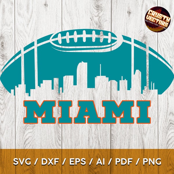 Miami Football Inspired Design with skyline for Printing, Cutting and Sublimation & - Svg, Ai, Png, Pdf, Dxf, Cricut, Silouhette