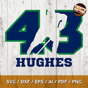 Silueta y número de jugador de hockey de Hughes Vancouver para cortar, imprimir y sublimación - svg / ai / eps / png / dxf / pdf / cameo / cricut