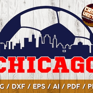 Design de arte de fã inspirado em bola de futebol de Chicago e horizonte para impressão, corte e sublimação - svg, ai, png, eps, dxf, Cricut e Silhouette