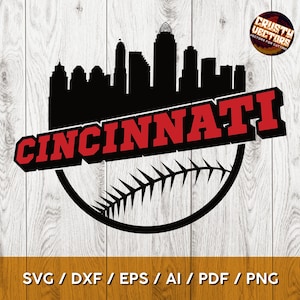 Cincinnati Baseball Ball und Skyline Fan Logo-Design für Druck, Schneiden und Sublimation - svg, ai, png, eps, dxf, pdf, Cricut und Silhouette
