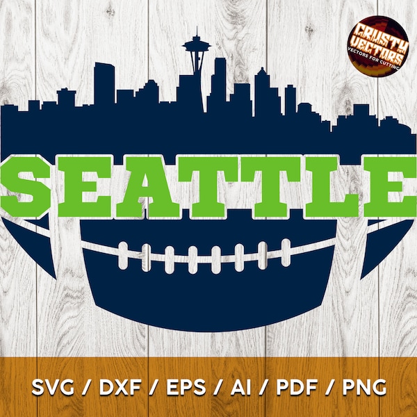 Design inspiré du football de Seattle avec skyline pour l’impression, la découpe et la sublimation & - Svg, Ai, Png, Pdf, Dxf, Eps, Cricut, Silouhette