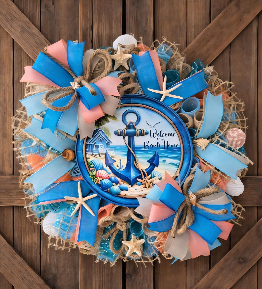 Nautical Anchor Wreath, Coastal Beach House Decor, Summer Door Hanger ...