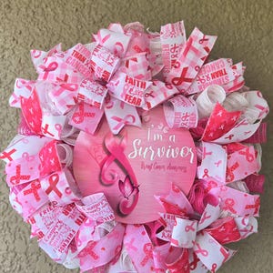 Breast Cancer Awareness Wreath, Pink Ribbon Survivor Tribute