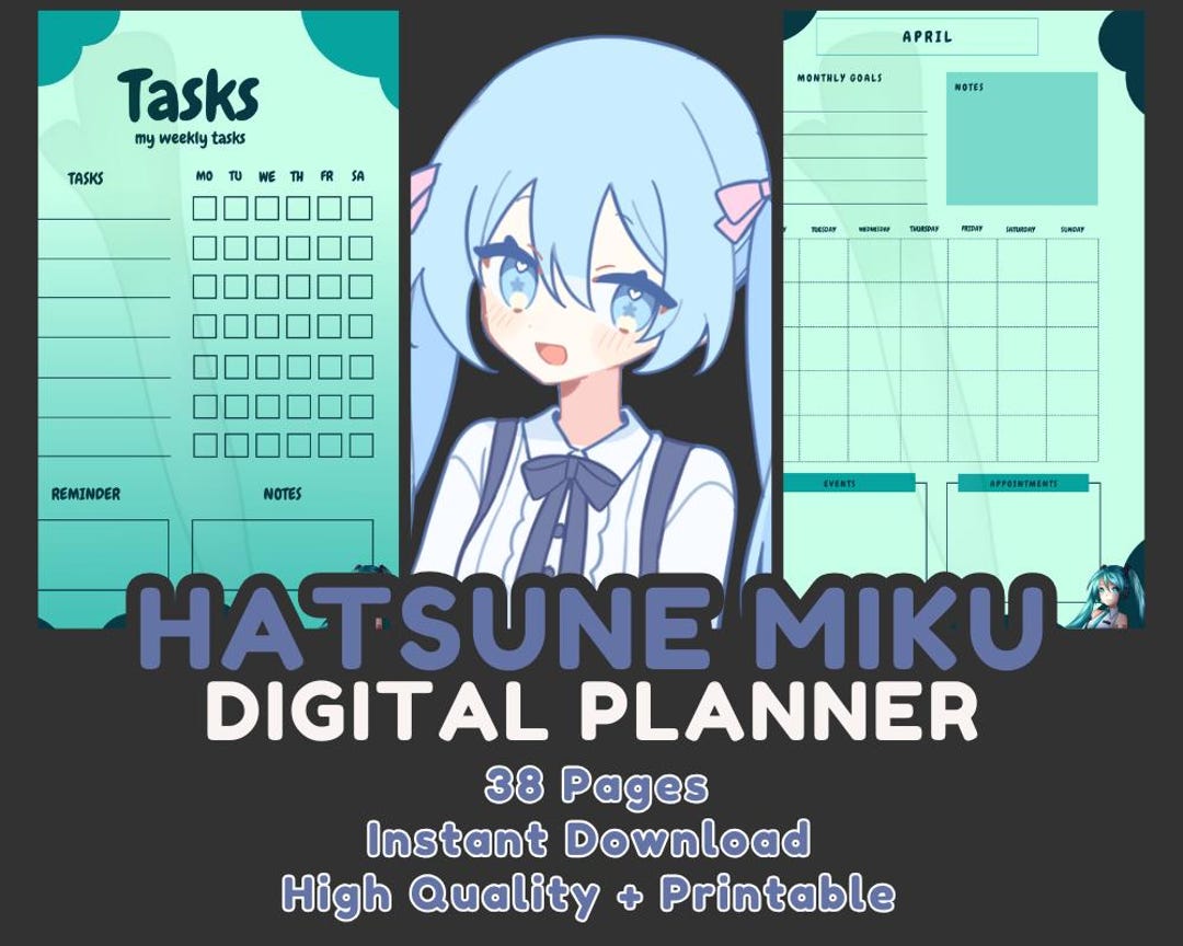 Miku Hatsune Vocaloid Planner, Notebook-38 Pages for Goodnotes