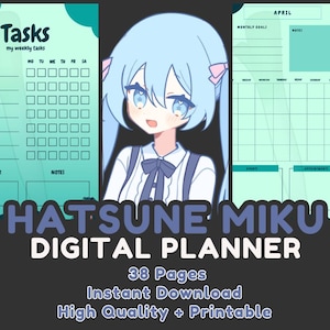 Miku Hatsune Vocaloid Planner, Notebook-38 Pages for Goodnotes, iPad or Printing-PDF and PNG File-Daily, Weekly and Monthly Planner 2025