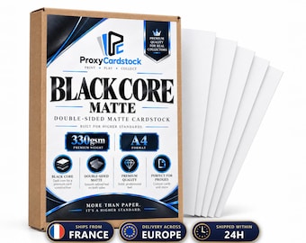 Cartoncino Anima Nera 330gsm A4, Cartoncino Proxy Inkjet, Opaco Fronte-Retro, Carta Proxy MTG Pokemon TCG, Spedito dalla Francia [Preordine]