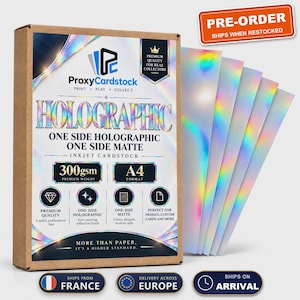 Holografisk Kartong 300gsm A4, Blå Kärna, Holo Inkjetpapper för Proxy, Holo Fram Matt Baksida, MTG Pokemon TCG, Frankrike [Förbeställning]