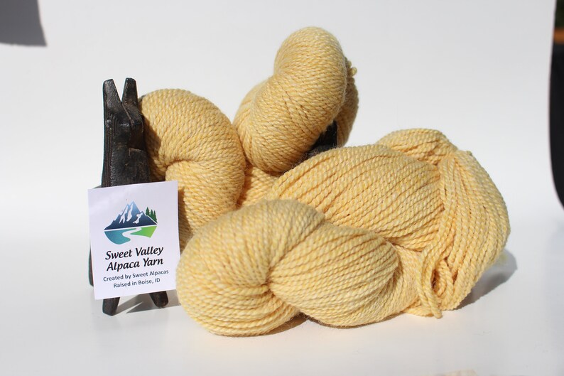 Alpaca Yellow Yarn, 2-ply Worsted & Merino, alpaca sweater, knitting tool, crotchet supply, tutorial, USA Made, alpaca shawl beanie blanket image 1