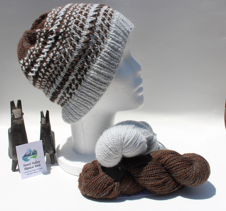 Alpaca Drk Brown Yarn and Alpaca Hyacinth Yarn Kit Pattern not included image 2