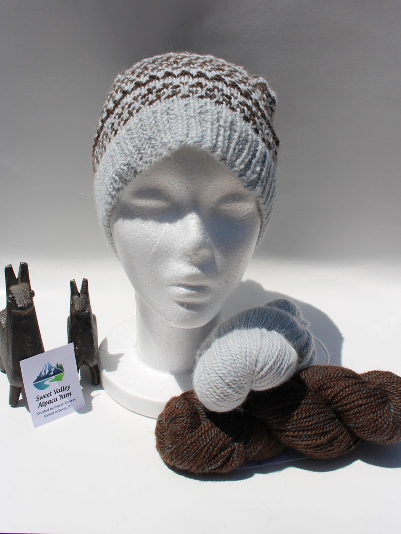 Alpaca Drk Brown Yarn and Alpaca Hyacinth Yarn Kit Pattern not included image 1