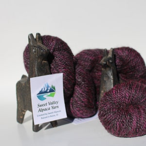 Alpaca Blk/Magenta Yarn 2-ply Worsted & Merino, alpaca sweater, knitting tool, crotchet supply, tutorials, alpaca blanket beanie, USA Made image 1
