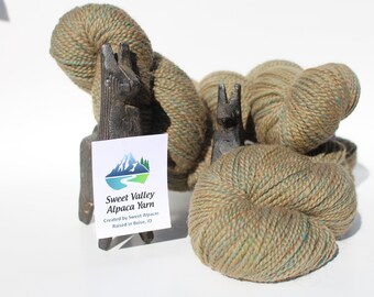 Alpaca Beige/Teal yarn, 2-ply Semi-bulky & Merino, knitting tools, crochet supplies, alpaca tutorial, alpaca hat shawl blanket, USA made