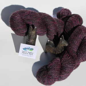 Alpaca Blk/Magenta Yarn 2-ply Worsted & Merino, alpaca sweater, knitting tool, crotchet supply, tutorials, alpaca blanket beanie, USA Made image 8