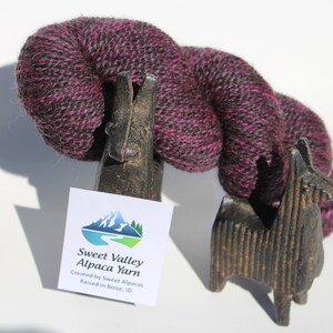 Alpaca Blk/Magenta Yarn 2-ply Worsted & Merino, alpaca sweater, knitting tool, crotchet supply, tutorials, alpaca blanket beanie, USA Made image 2