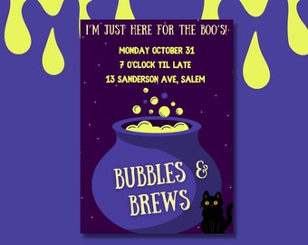 Witches Cauldron Halloween party invitations, template, downloadable invite, printable