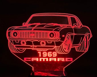 69 Camaro SS 3D LED Color Changing Desk Lamp, Night Light, Man Cave Light | Customizable | Rechargeable Corded or Cordless
