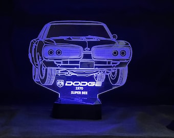 70 Dodge Super Bee 3D LED Color Changing Desk Lamp, Night Light, Man Cave Light | Customizable | Rechargeable Corded or Cordless
