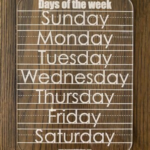 Customizable Children Acrylic Learning Boards, Dry Erase Learning Board, Reusable Personalized Boards, Preschool, Education Supplies Days of the Week