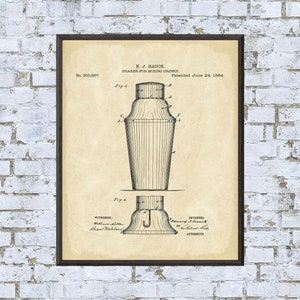 Drink Shaker Patent Print - Digital Download - 7 Different Backgrounds Included