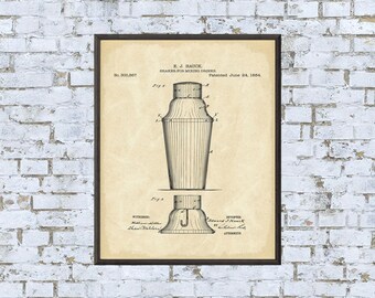 Drink Shaker Patent Print - Digital Download - 7 Different Backgrounds Included