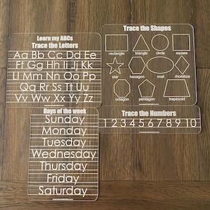 Customizable Children Acrylic Learning Boards, Dry Erase Learning Board, Reusable Personalized Boards, Preschool, Education Supplies Bundle 3