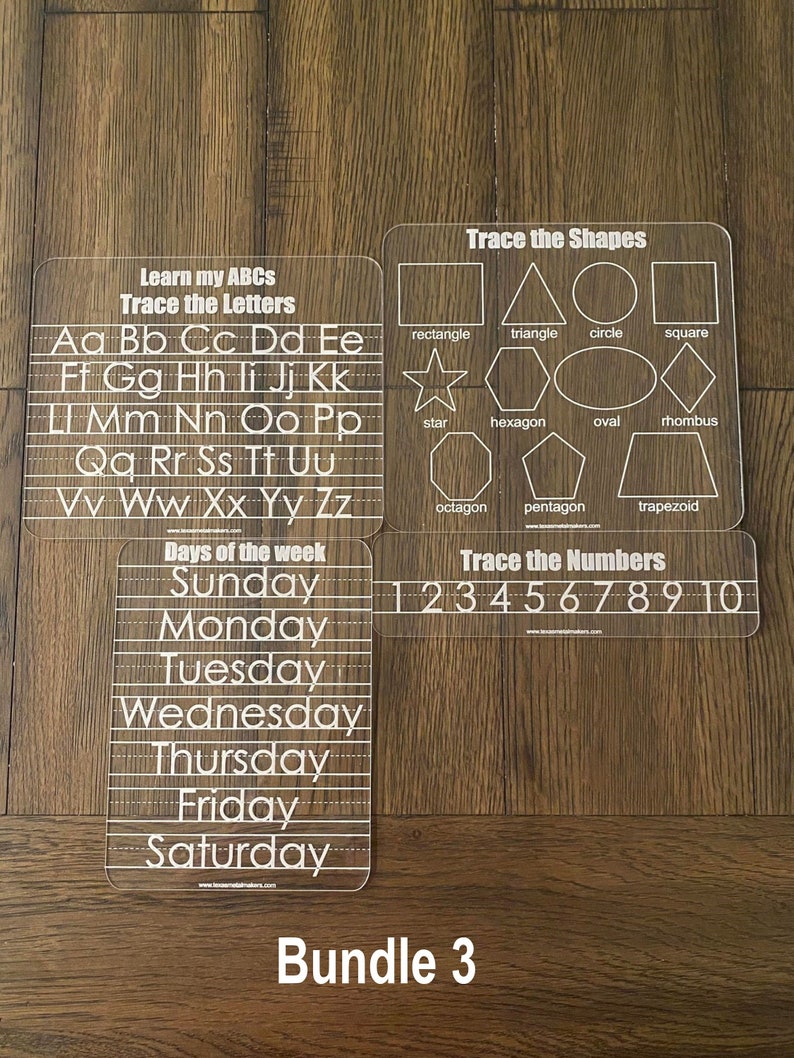 Customizable Children Acrylic Learning Boards, Dry Erase Learning Board, Reusable Personalized Boards, Preschool, Education Supplies Bundle 3