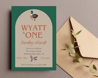 Lucky Duck 1st Birthday Invitation: Mallard Theme (Digital Download)