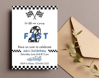 Two Fast Birthday Invitation: Race Car Theme, 2nd Birthday (Digital Download)