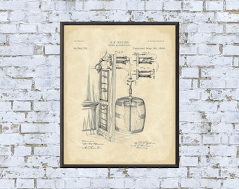 Vintage Beer Apparatus Patent Art Print: 7 Backgrounds (Digital Download)