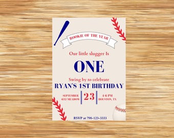 Rookie of the Year Baseball 1st Birthday Invitation (Digital File) Editable Template
