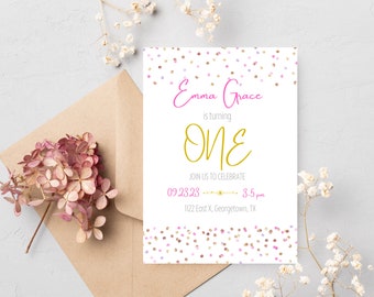Pink & Gold Birthday Invitation editable digital download