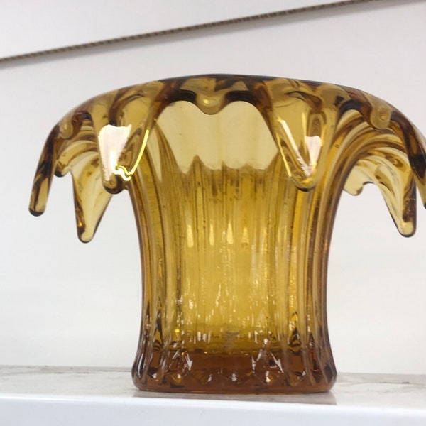 Stunning Sowerby Amber Glass Vase Iris Pressed Artdeco 1930