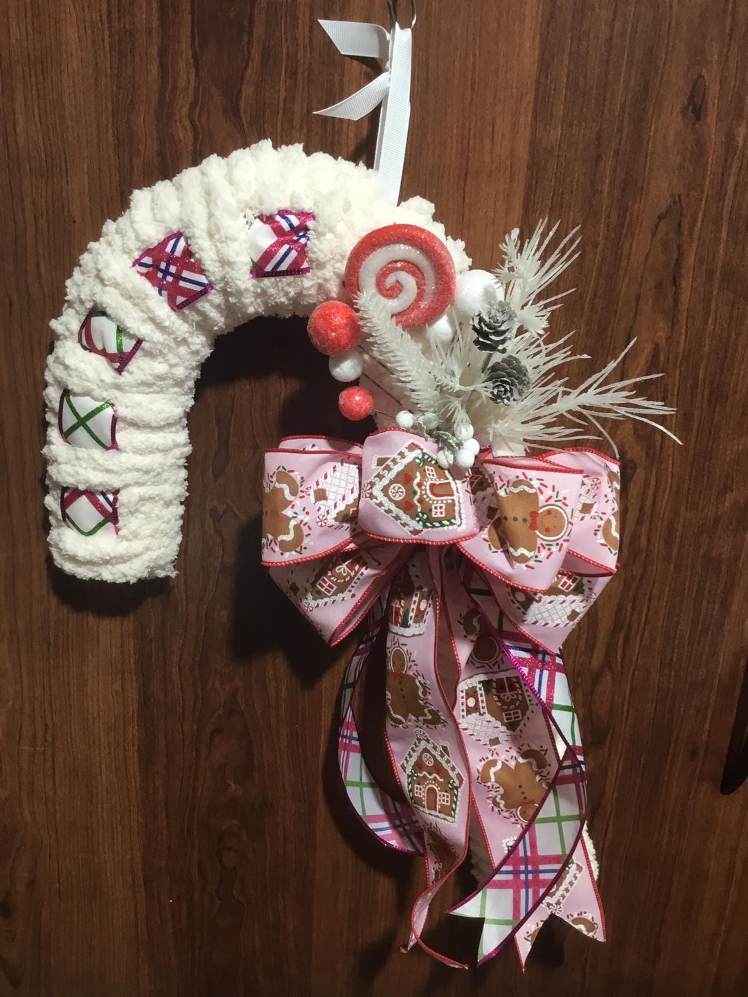 Candy Cane Yarn Ribbon Wreath/door Hanger Etsy
