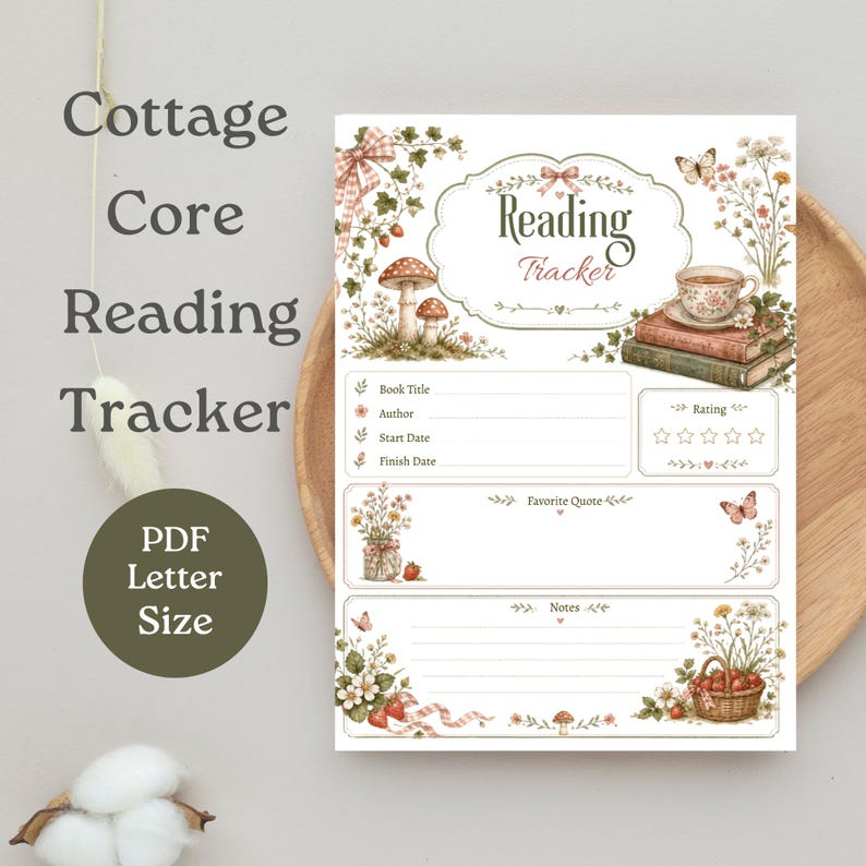 Cozy Reading Journal Printable, Cottagecore Book Tracker, Vintage ...
