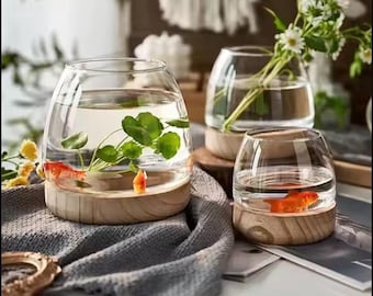 Versatile Glass Container with Wooden Base| Perfect for All Types of Vivariums - Terrarium| Mossarium| Mini Fish Tank| Succulent Displays|