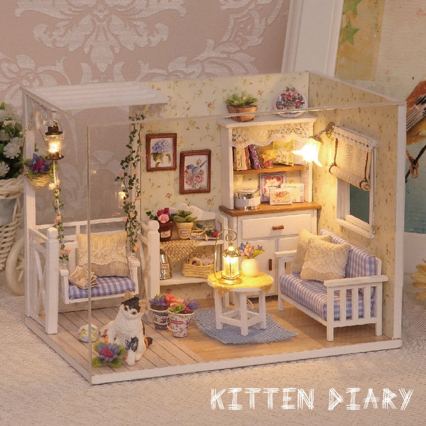 Birthday and Holiday Gift: Cat Diary Dollhouse DIY Kit | *Assembly Required | *Ship from US | Free domestics shipping