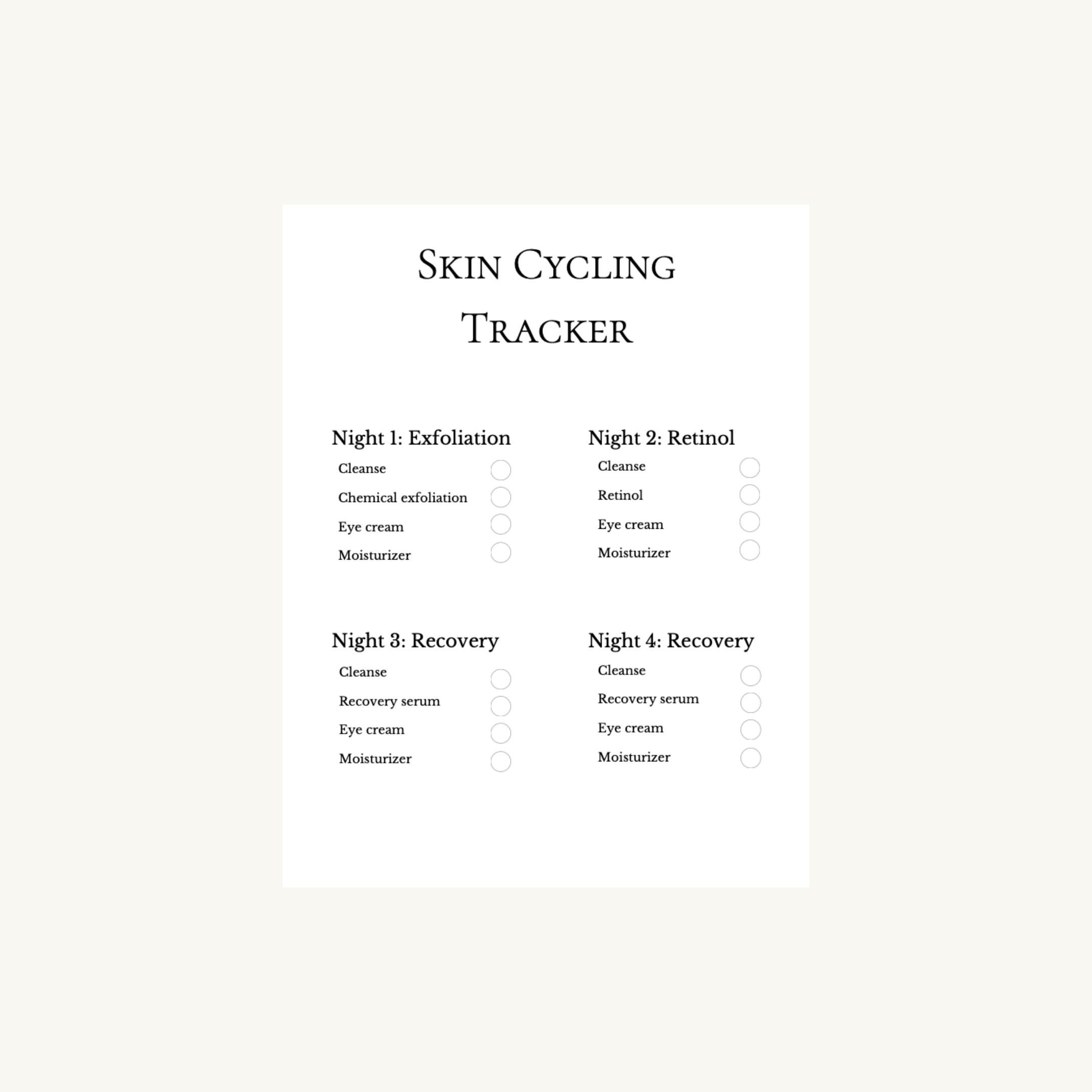 Skin Cycling Skin Care Routine Tracker Printable Tracker Etsy