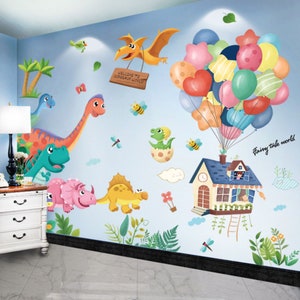 Dinosaurio Animales Pegatina de pared DIY Globos de dibujos animados Calcomanías murales para niños Habitaciones Bebé Dormitorio Guardería Decoración del hogar