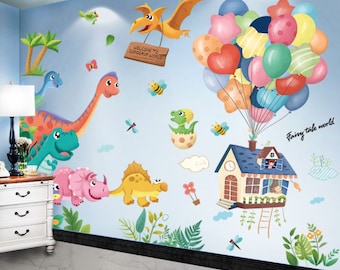 Dinosaur Animals Wall Sticker DIY Cartoon Balloons Mural Decals for Kids Rooms Baby Bedroom Nursery Home Decoration