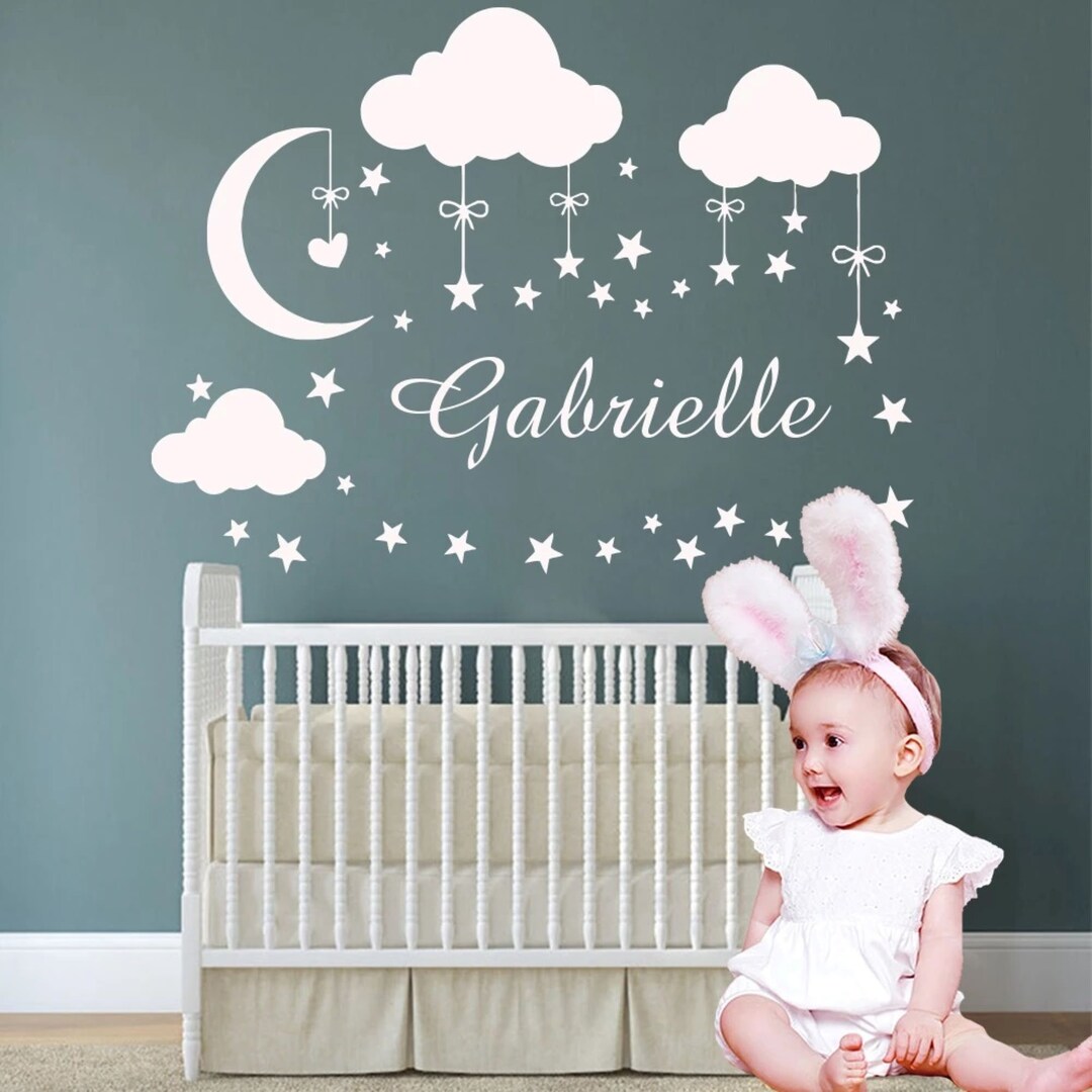 Personalized Name Wall Decal: Moon & Stars Vinyl Sticker, Nursery Decor ...