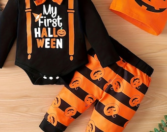 My First Halloween Baby Outfit: Pumpkin T-Shirt & Pants Set