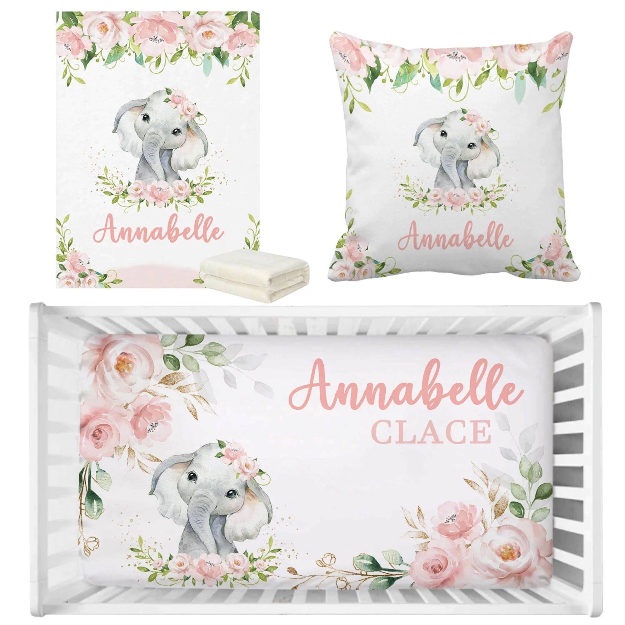 Personalized Baby Elephant Crib Set