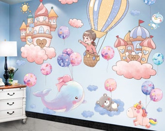 Castles Girl Wall Stickers DIY Balloons Animals Mural Decals for Kids Room Baby Bedroom Nursery