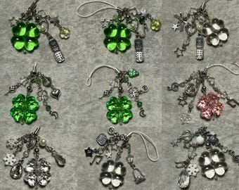 Handmade Beaded Vintage Phone Charm Straps/Keychains Gotochi lanyard 7（Toycore/Heisei Retro/Decora aesthetics/Harajuku/Clover/unique gift）