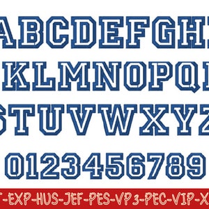 Varsity Digital Embroidery Font A to Z, numbers, Varsity Embroidery Designs Font Numbers 3 Sizes Instant Download  College Outline