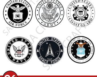 US Military Logo SVG png Bundle, Army svg, Navy svg, Air Force, Coast Guard svg, Space Force SVG, Craft Badge, Patriotic svg, Laser Cutting