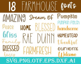 Fuente Farmhouse SVG + OTF, Alfabeto de fuente Farmhouse, Paquete de fuentes, Fuente Rae Dunn SVG, Fuentes manuscritas, Descarga digital para manualidades con Cricut