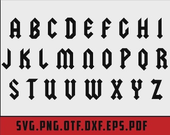 Fuente de rock ACDC SVG, letras del alfabeto de heavy metal (descarga digital)