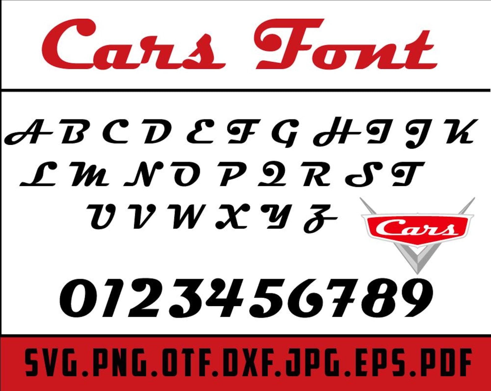 Cars Font Printable Letters Clipart Svg Png Dxf Jpg Pdf Eps Otf Instant ...